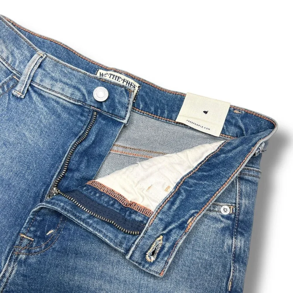 We The Free People Low Maintenance Crop Boot Denim Jean Blue Mid Rise Boho New - Picture 7 of 14